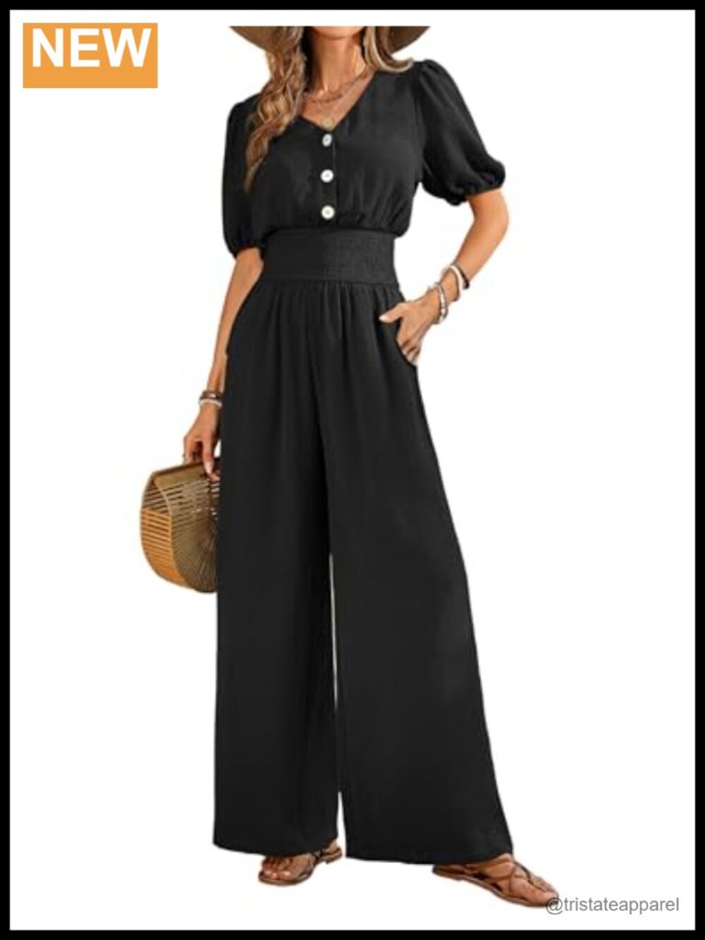 Women's V-Neck Short Sleeve Wide Leg Jumpsuit Romper with Pockets